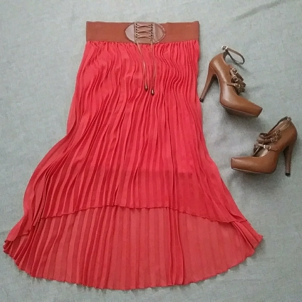 NWT! Orange Skirt with attached belt size XL